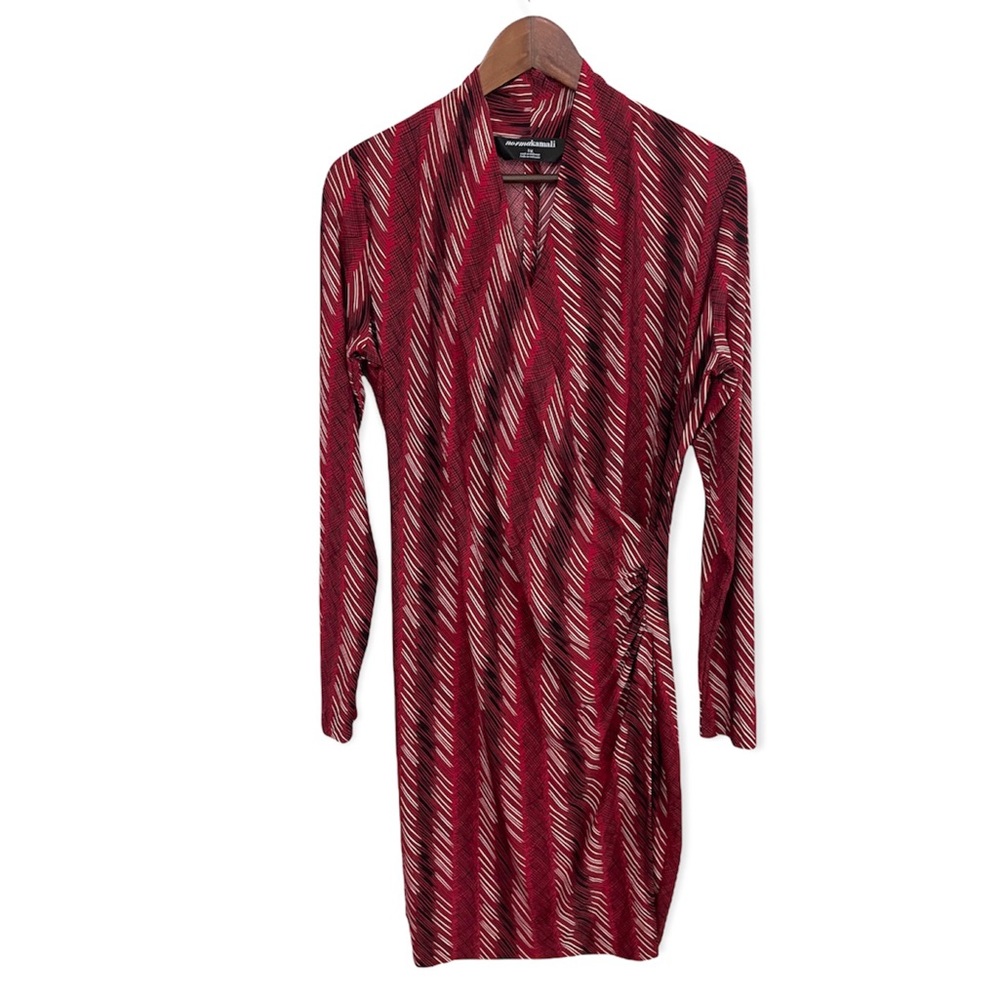 Norma Kamali Long Sleeve Wrap Print Sheath Dress
